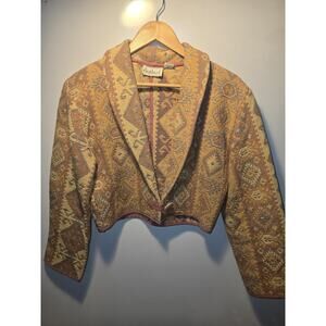 Vintage Flashback Aztec Woven Tapestry Cropped Jacket M Western Southwestern L